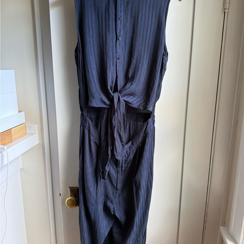 Club Monaco Navy Sleeveless Button-Up Jumpsuit